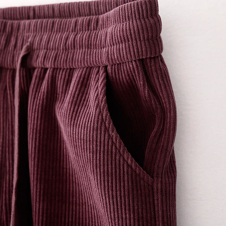Pantaloni larghi in velluto a coste di cotone con tasche, casual e tinta unita, da donna, modello Buddha Stones - image 14