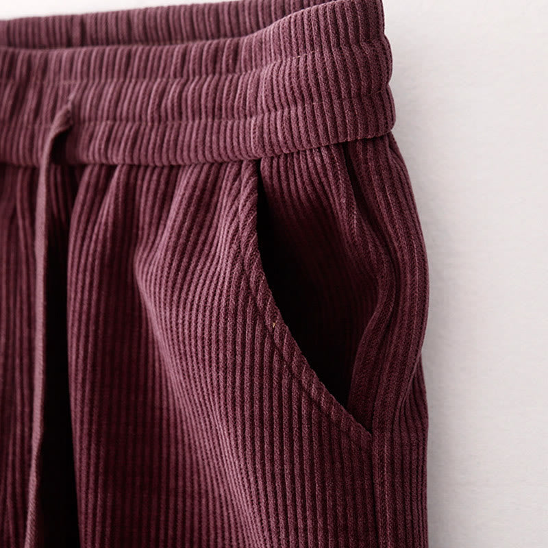 Pantaloni larghi in velluto a coste di cotone con tasche, casual e tinta unita, da donna, modello Buddha Stones - image 15