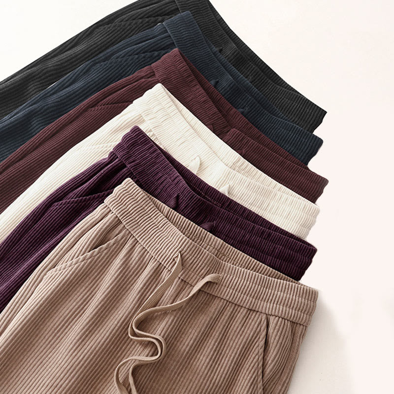 Pantaloni larghi in velluto a coste di cotone con tasche, casual e tinta unita, da donna, modello Buddha Stones - image 35