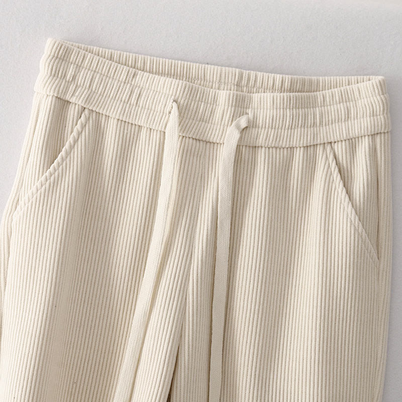 Pantaloni larghi in velluto a coste di cotone con tasche, casual e tinta unita, da donna, modello Buddha Stones - image 3