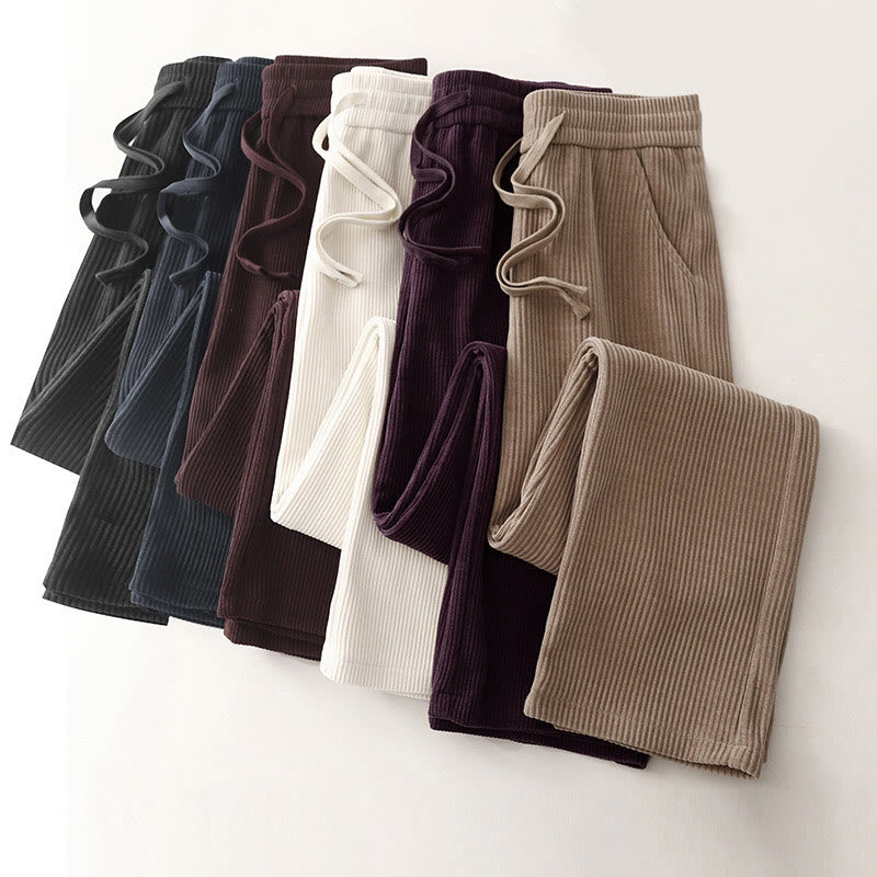 Pantaloni larghi in velluto a coste di cotone con tasche, casual e tinta unita, da donna, modello Buddha Stones - image 34