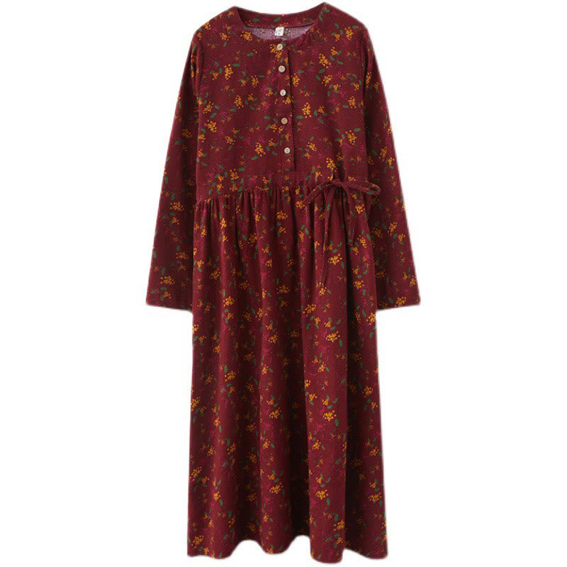 Abito midi in lino e cotone con maniche lunghe, stampa etnica floreale, bottoni e tasche, motivo Buddha Stones - image 21