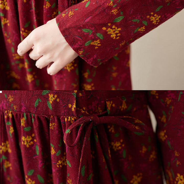 Abito midi in lino e cotone con maniche lunghe, stampa etnica floreale, bottoni e tasche, motivo Buddha Stones - image 18