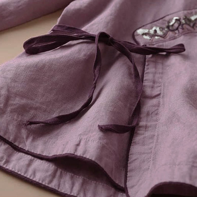 Camicia da donna in cotone a maniche lunghe con scollo a V, motivo Buddha Stones, fiori ricamati casual - image 9
