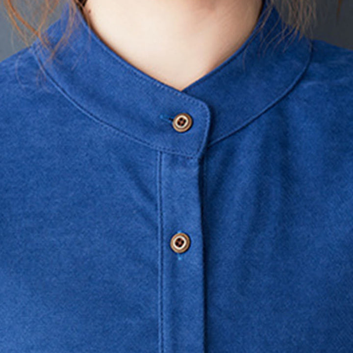 Abito midi in lino e cotone termico con maniche lunghe, tasche e bottoni semplici, motivo Buddha Stones - image 16