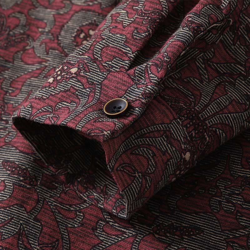 Abito midi in lino e cotone con maniche lunghe, tasche e stampa floreale marrone con Buddha Stones - image 9