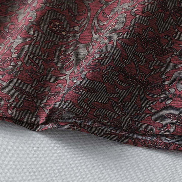 Abito midi in lino e cotone con maniche lunghe, tasche e stampa floreale marrone con Buddha Stones - image 10