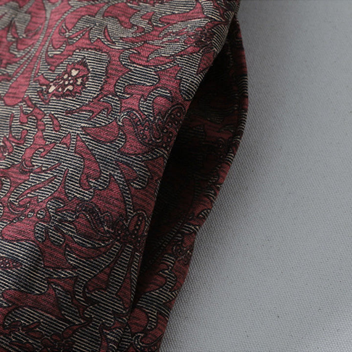 Abito midi in lino e cotone con maniche lunghe, tasche e stampa floreale marrone con Buddha Stones - image 8