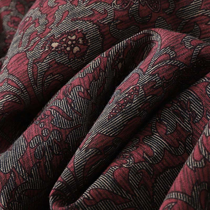 Abito midi in lino e cotone con maniche lunghe, tasche e stampa floreale marrone con Buddha Stones - image 8