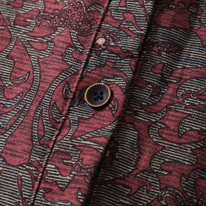 Abito midi in lino e cotone con maniche lunghe, tasche e stampa floreale marrone con Buddha Stones - image 6