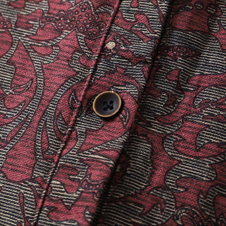 Abito midi in lino e cotone con maniche lunghe, tasche e stampa floreale marrone con Buddha Stones - image 6