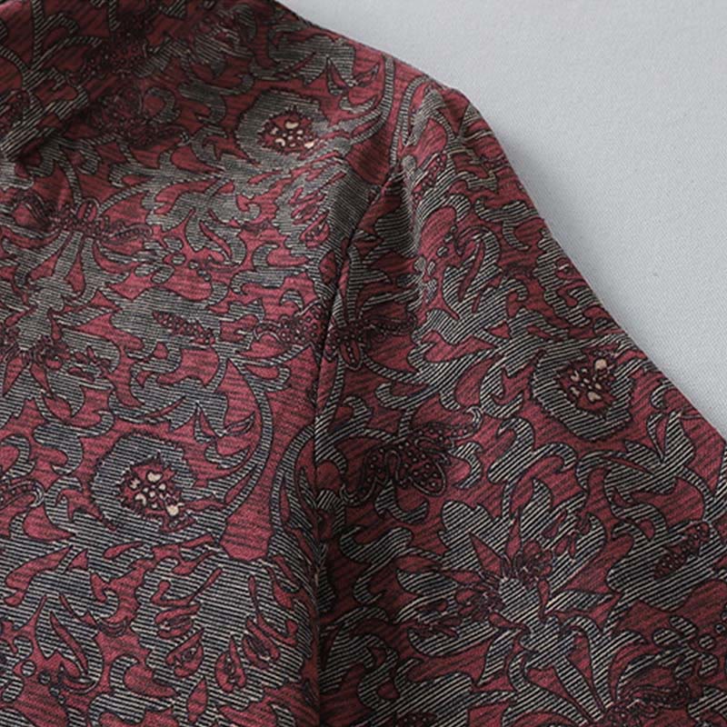 Abito midi in lino e cotone con maniche lunghe, tasche e stampa floreale marrone con Buddha Stones - image 5