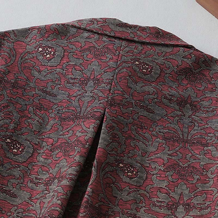 Abito midi in lino e cotone con maniche lunghe, tasche e stampa floreale marrone con Buddha Stones - image 5