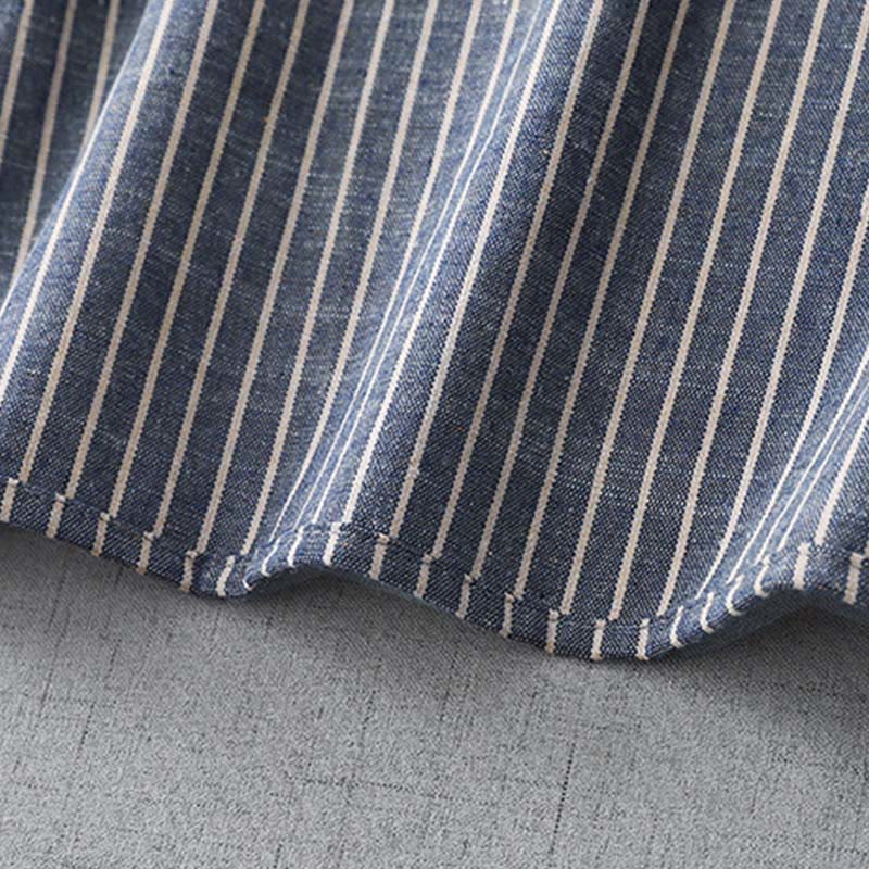 Abito midi in lino e cotone con tasche, maniche lunghe, risvolto e righe bianche, Buddha Stones LightSteelBlue - image 9