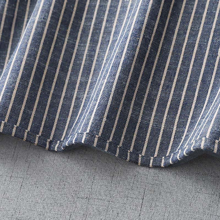 Abito midi in lino e cotone con tasche, maniche lunghe, risvolto e righe bianche, Buddha Stones LightSteelBlue - image 9