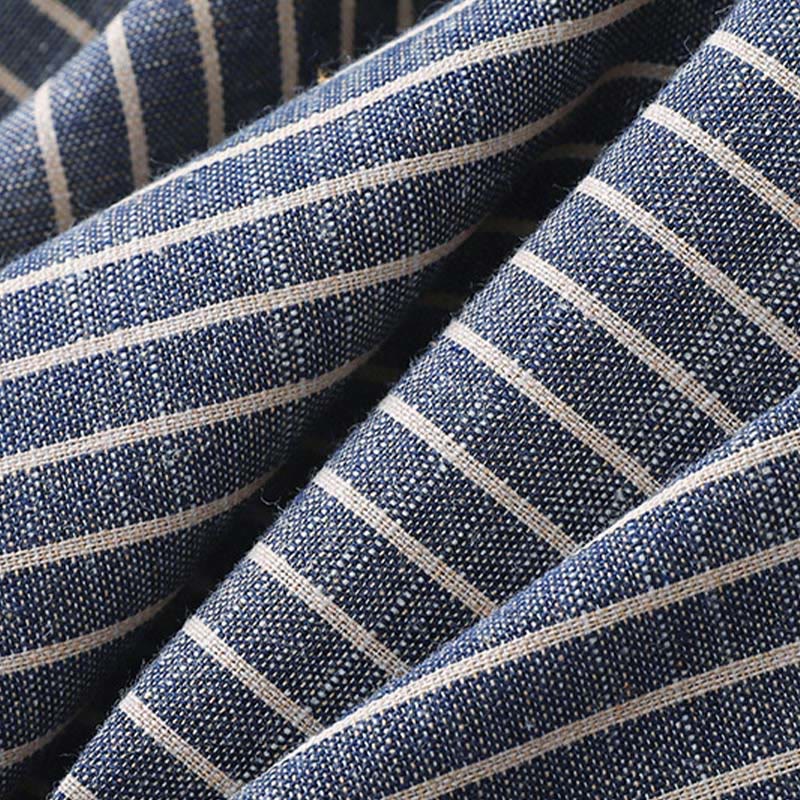 Abito midi in lino e cotone con tasche, maniche lunghe, risvolto e righe bianche, Buddha Stones LightSteelBlue - image 6