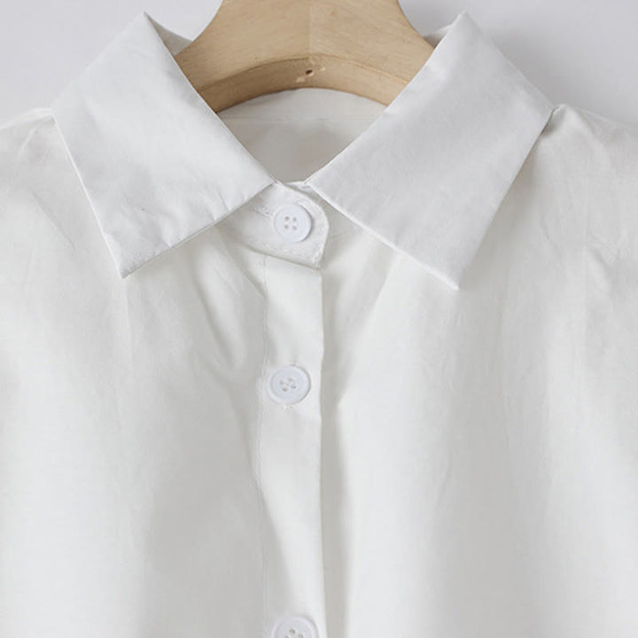 Abito midi in cotone con maniche lunghe, revers allacciati, tasche, stampa Buddha Stones, linee irregolari - image 11