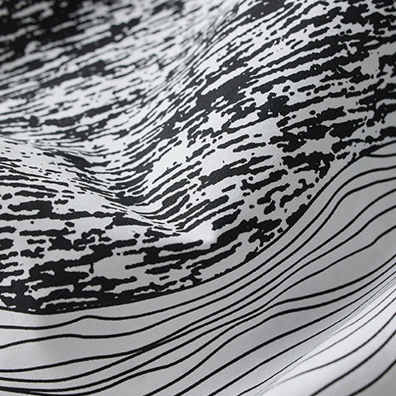 Abito midi in cotone con maniche lunghe, revers allacciati, tasche, stampa Buddha Stones, linee irregolari - image 14