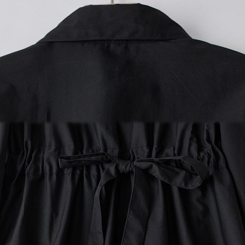 Abito midi in cotone con maniche lunghe, revers allacciati, tasche, stampa Buddha Stones, linee irregolari - image 3