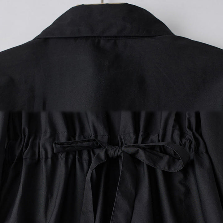 Abito midi in cotone con maniche lunghe, revers allacciati, tasche, stampa Buddha Stones, linee irregolari - image 3