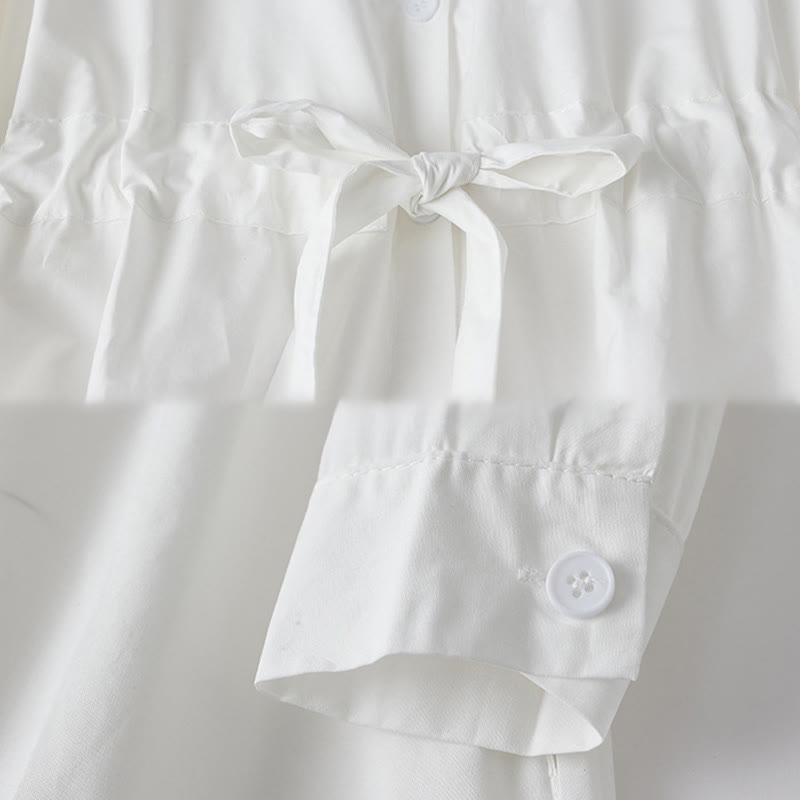 Abito midi in cotone con maniche lunghe, revers allacciati, tasche, stampa Buddha Stones, linee irregolari - image 13