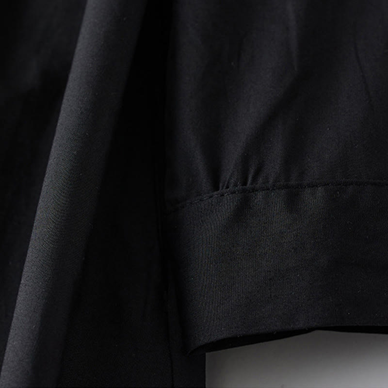 Abito midi in cotone con maniche lunghe, revers allacciati, tasche, stampa Buddha Stones, linee irregolari - image 4