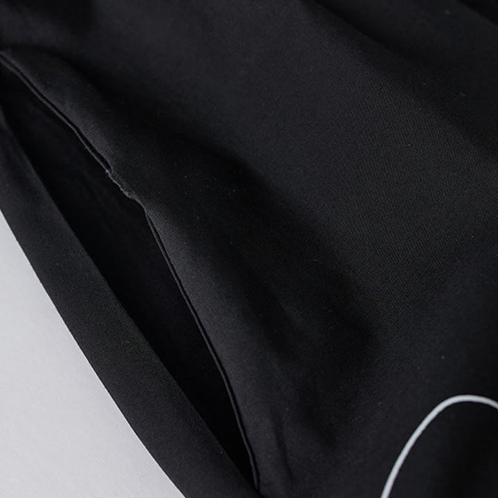 Abito midi in cotone con maniche lunghe, revers allacciati, tasche, stampa Buddha Stones, linee irregolari - image 5