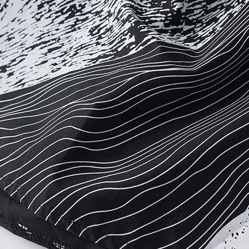 Abito midi in cotone con maniche lunghe, revers allacciati, tasche, stampa Buddha Stones, linee irregolari - image 8