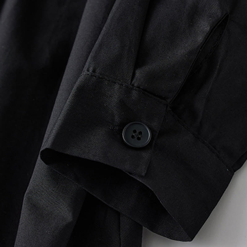 Abito midi in cotone con maniche lunghe, revers allacciati, tasche, stampa Buddha Stones, linee irregolari - image 6