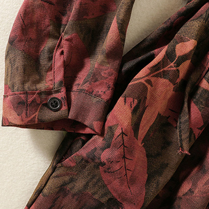 Abito midi in lino di cotone con maniche lunghe, coulisse, bottoni a rana e stampa di Buddha Stones con tasche - image 15