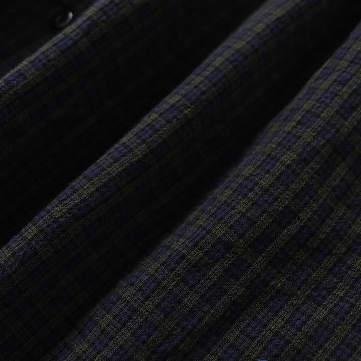 Abito midi a maniche lunghe con motivo a quadri, bottoni semplici, volant e tasche, motivo Buddha Stones - image 3