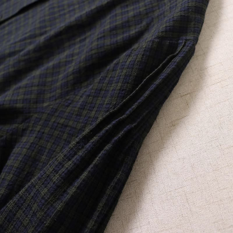 Abito midi a maniche lunghe con motivo a quadri, bottoni semplici, volant e tasche, motivo Buddha Stones - image 4