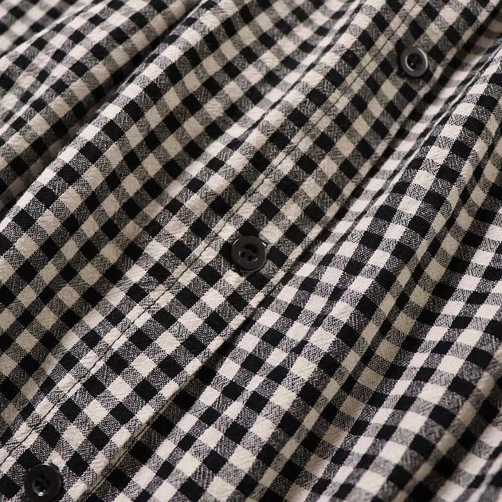 Abito midi a maniche lunghe con motivo a quadri, bottoni semplici, volant e tasche, motivo Buddha Stones - image 15