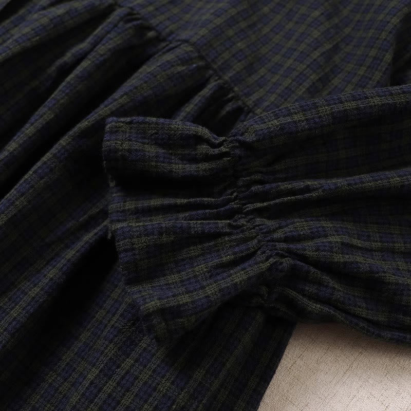 Abito midi a maniche lunghe con motivo a quadri, bottoni semplici, volant e tasche, motivo Buddha Stones - image 5