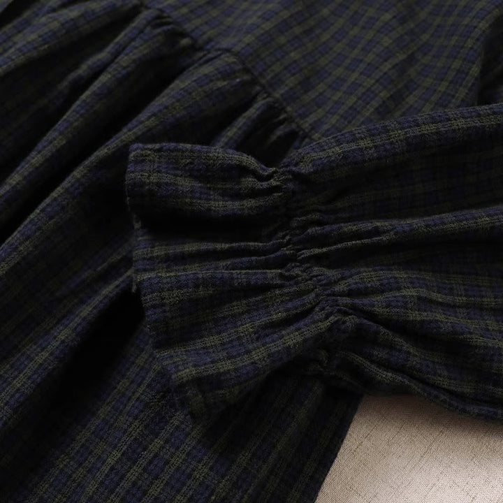 Abito midi a maniche lunghe con motivo a quadri, bottoni semplici, volant e tasche, motivo Buddha Stones - image 5