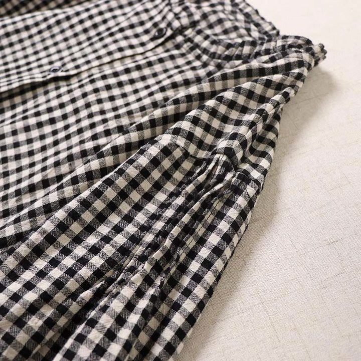 Abito midi a maniche lunghe con motivo a quadri, bottoni semplici, volant e tasche, motivo Buddha Stones - image 13