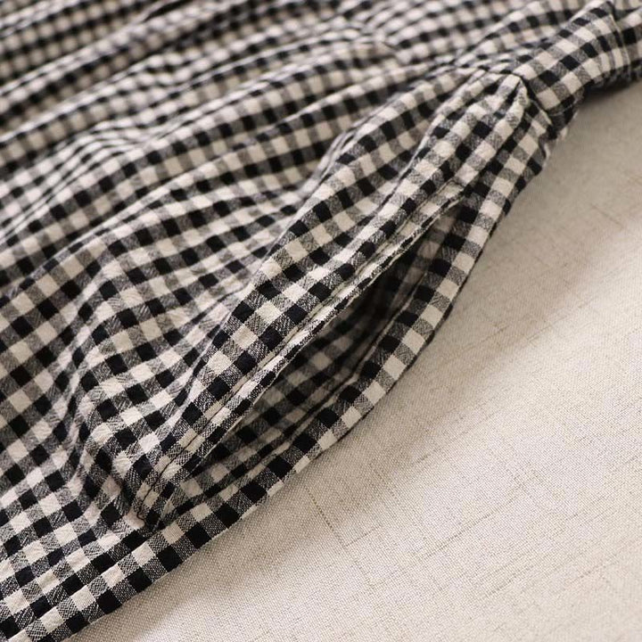 Abito midi a maniche lunghe con motivo a quadri, bottoni semplici, volant e tasche, motivo Buddha Stones - image 18