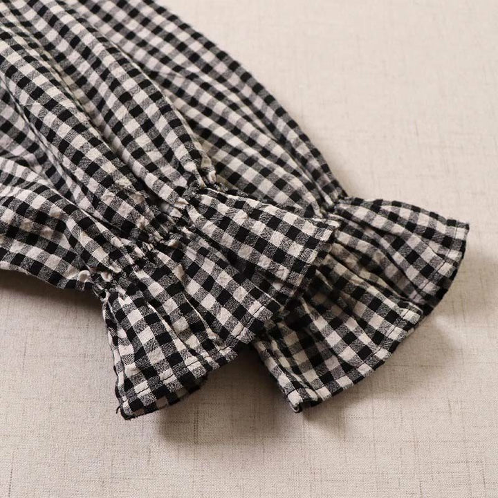 Abito midi a maniche lunghe con motivo a quadri, bottoni semplici, volant e tasche, motivo Buddha Stones - image 17