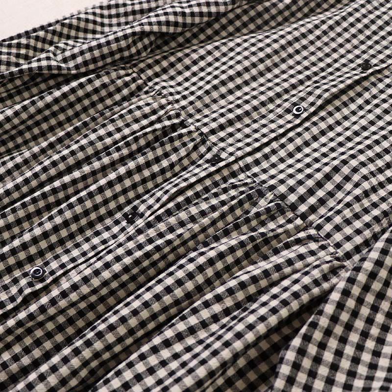 Abito midi a maniche lunghe con motivo a quadri, bottoni semplici, volant e tasche, motivo Buddha Stones - image 14