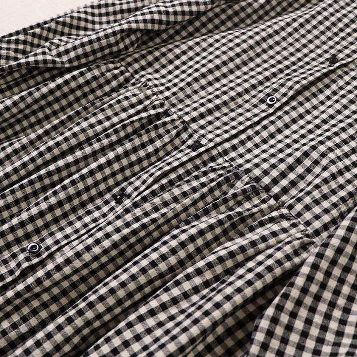 Abito midi a maniche lunghe con motivo a quadri, bottoni semplici, volant e tasche, motivo Buddha Stones - image 14