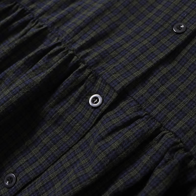 Abito midi a maniche lunghe con motivo a quadri, bottoni semplici, volant e tasche, motivo Buddha Stones - image 2