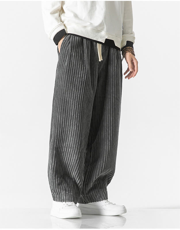 Pantaloni harem da uomo in velluto a coste con coulisse e tasche, stile retrò invernale, modello Buddha Stones - image 5