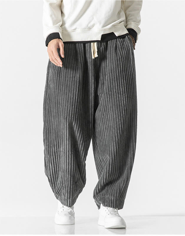 Pantaloni harem da uomo in velluto a coste con coulisse e tasche, stile retrò invernale, modello Buddha Stones - image 4