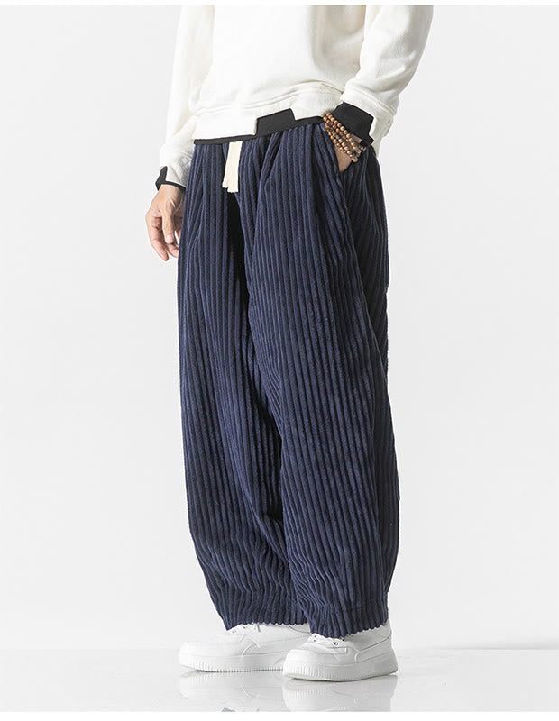 Pantaloni harem da uomo in velluto a coste con coulisse e tasche, stile retrò invernale, modello Buddha Stones - image 23