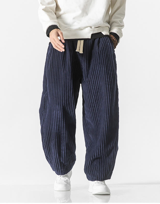 Pantaloni harem da uomo in velluto a coste con coulisse e tasche, stile retrò invernale, modello Buddha Stones - image 24