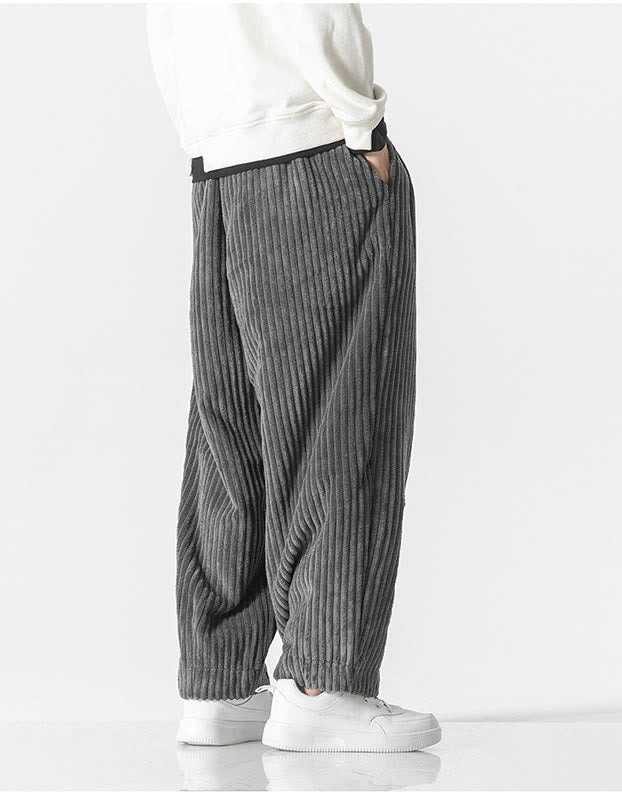 Pantaloni harem da uomo in velluto a coste con coulisse e tasche, stile retrò invernale, modello Buddha Stones - image 3