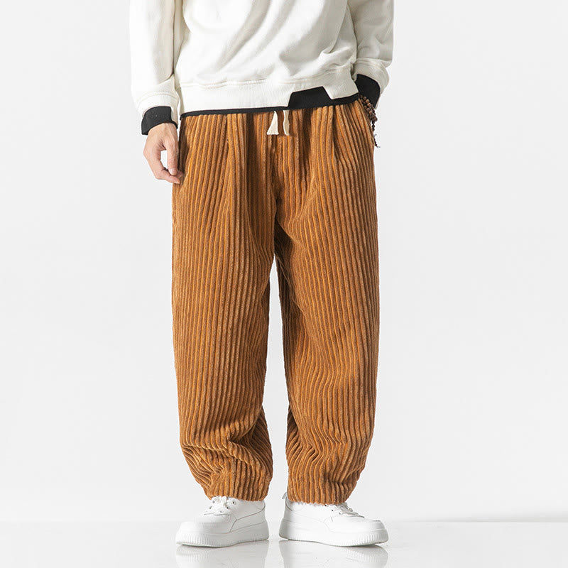Pantaloni harem da uomo in velluto a coste con coulisse e tasche, stile retrò invernale, modello Buddha Stones - Verga d'oro - US/UK/AU46, EU56 (5XL) - image 10