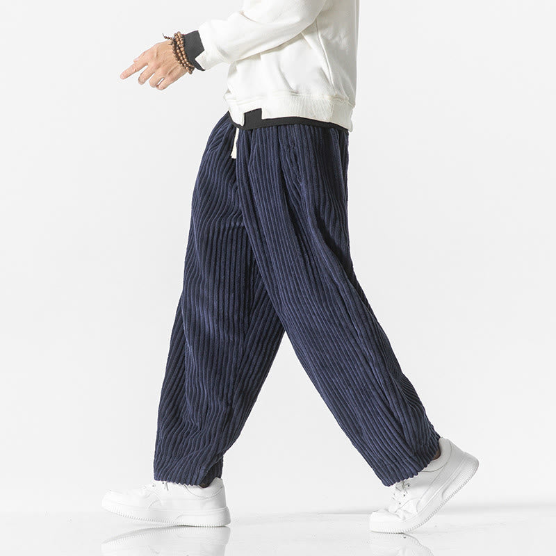 Pantaloni harem da uomo in velluto a coste con coulisse e tasche, stile retrò invernale, modello Buddha Stones - image 21