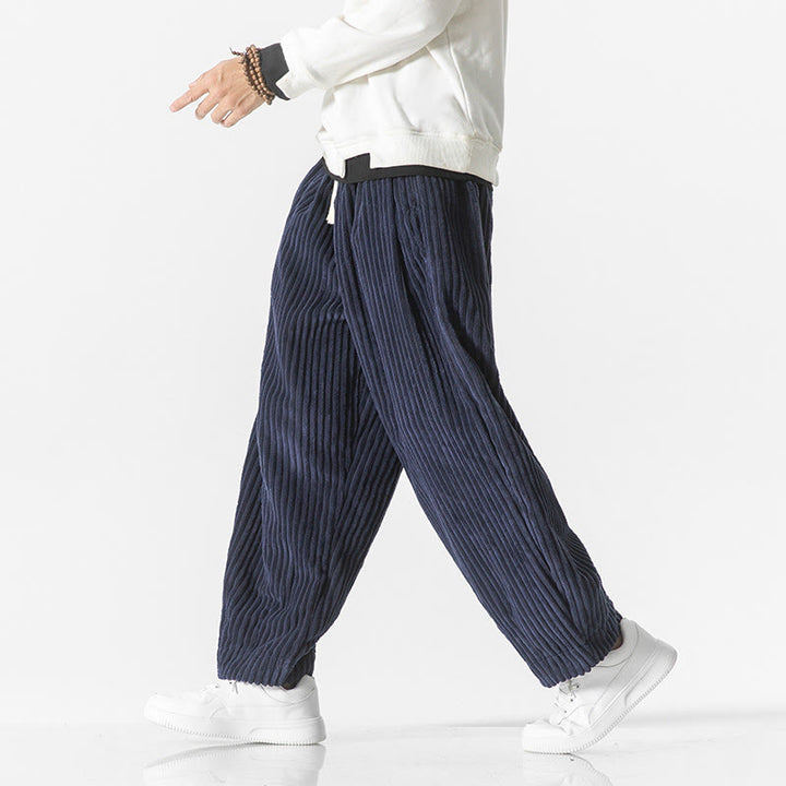 Pantaloni harem da uomo in velluto a coste con coulisse e tasche, stile retrò invernale, modello Buddha Stones - image 21