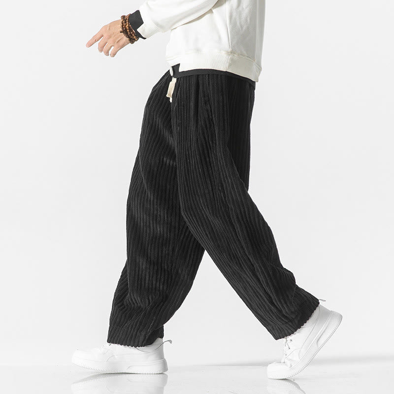 Pantaloni harem da uomo in velluto a coste con coulisse e tasche, stile retrò invernale, modello Buddha Stones - image 17
